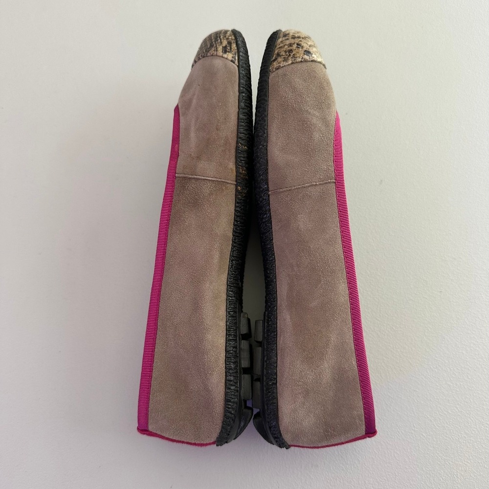 Kokua Barcelona Taupe Suede Ballet Flats Pink Trim Snake Cap Toe Shoes Size 38 - Picture 4 of 7